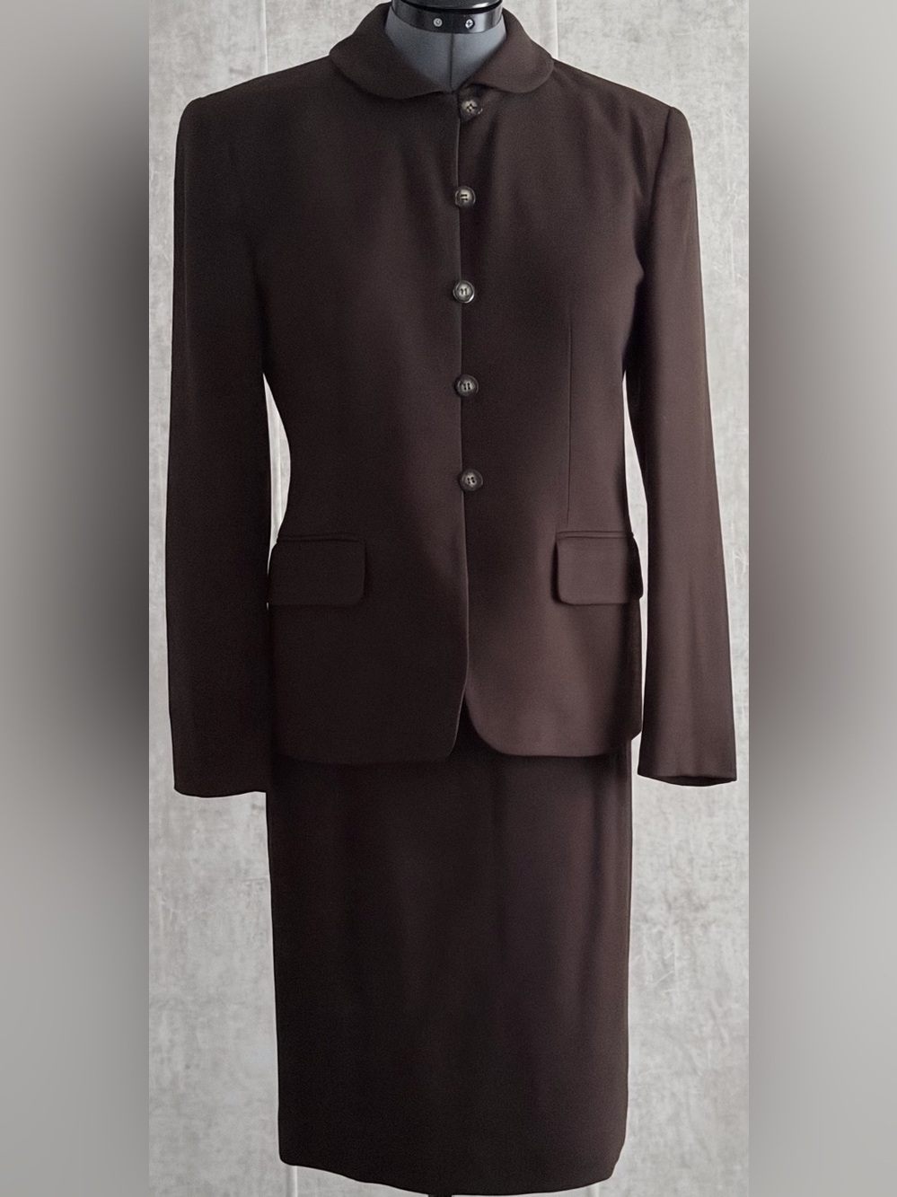 Vtg Jones New York Brown Worsted Wool Skirt Suit Set 6 Blazer Pencil Skirt 2pc